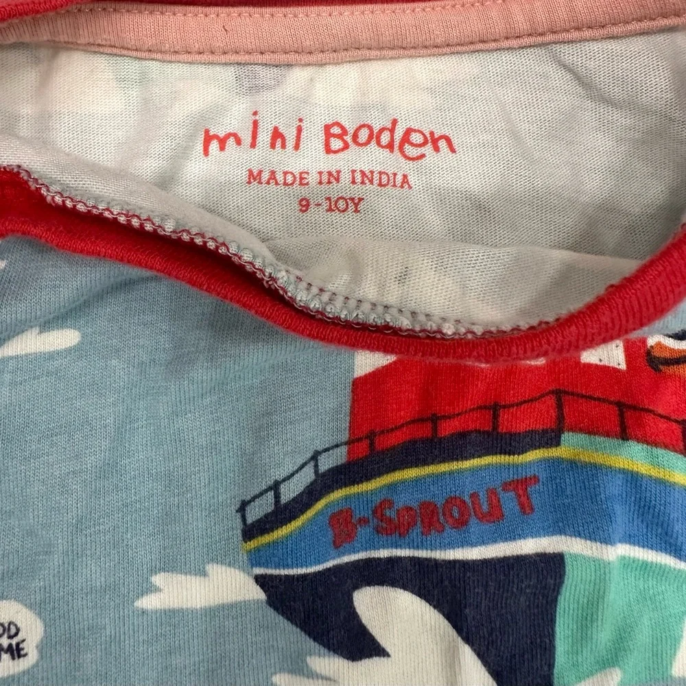 Mini Boden Girl Long Sleeve Dress Blue Ocean Boat Sailor  Print Size‎ 9-10y